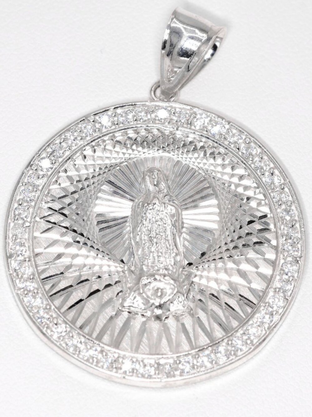 925 Sterling Silver Our Lady of Guadalupe Round Virgin Mary Pendant Charm